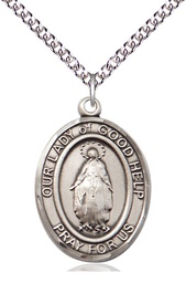 [7431SS/24SS] Sterling Silver Our Lady Of Good Help Pendant on a 24 inch Sterling Silver Heavy Curb chain