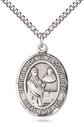 [7432SS/24SS] Sterling Silver Saint Claude de la Colombiere Pendant on a 24 inch Sterling Silver Heavy Curb chain