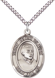 [7442SS/24SS] Sterling Silver Saint Peter Claver Pendant on a 24 inch Sterling Silver Heavy Curb chain