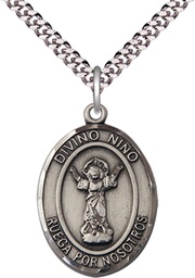 [7443SPSS/24S] Sterling Silver Divino Nino Pendant on a 24 inch Light Rhodium Heavy Curb chain