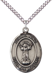 [7443SPSS/24SS] Sterling Silver Divino Nino Pendant on a 24 inch Sterling Silver Heavy Curb chain