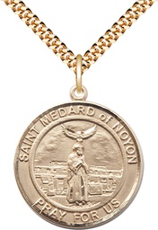 [7444RDGF/24G] 14kt Gold Filled Saint Medard of Noyon Pendant on a 24 inch Gold Plate Heavy Curb chain