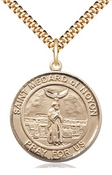 [7444RDGF/24G] 14kt Gold Filled Saint Medard of Noyon Pendant on a 24 inch Gold Plate Heavy Curb chain