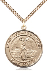 [7444RDGF/24GF] 14kt Gold Filled Saint Medard of Noyon Pendant on a 24 inch Gold Filled Heavy Curb chain