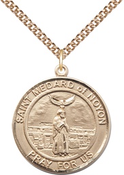 [7444RDGF/24GF] 14kt Gold Filled Saint Medard of Noyon Pendant on a 24 inch Gold Filled Heavy Curb chain