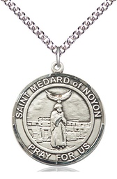 [7444RDSS/24SS] Sterling Silver Saint Medard of Noyon Pendant on a 24 inch Sterling Silver Heavy Curb chain