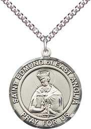 [7445RDSS/24SS] Sterling Silver Saint Edmund of East Anglia Pendant on a 24 inch Sterling Silver Heavy Curb chain