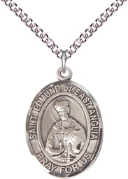 [7445SS/24SS] Sterling Silver Saint Edmund of East Anglia Pendant on a 24 inch Sterling Silver Heavy Curb chain