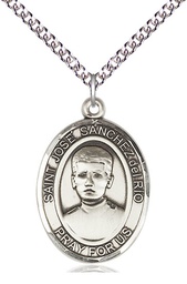 [7446SS/24SS] Sterling Silver Saint Jose Canchez del Rio Pendant on a 24 inch Sterling Silver Heavy Curb chain