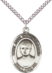[7446SS/24SS] Sterling Silver Saint Jose Canchez del Rio Pendant on a 24 inch Sterling Silver Heavy Curb chain