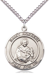 [7447RDSS/24SS] Sterling Silver Saint Norbert of Xanten Pendant on a 24 inch Sterling Silver Heavy Curb chain