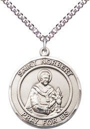 [7447RDSS/24SS] Sterling Silver Saint Norbert of Xanten Pendant on a 24 inch Sterling Silver Heavy Curb chain
