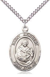 [7447SS/24SS] Sterling Silver Saint Norbert of Xanten Pendant on a 24 inch Sterling Silver Heavy Curb chain
