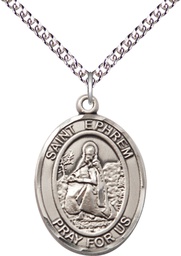 [7449SS/24SS] Sterling Silver Saint Ephrem Pendant on a 24 inch Sterling Silver Heavy Curb chain