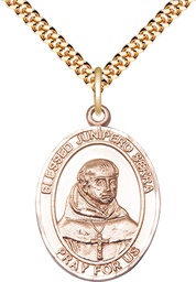 [7454GF/24G] 14kt Gold Filled Saint Junipero Serra Pendant on a 24 inch Gold Plate Heavy Curb chain