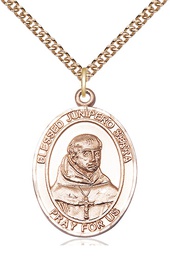 [7454GF/24GF] 14kt Gold Filled Saint Junipero Serra Pendant on a 24 inch Gold Filled Heavy Curb chain