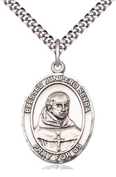 [7454SS/24S] Sterling Silver Saint Junipero Serra Pendant on a 24 inch Light Rhodium Heavy Curb chain