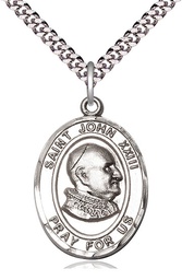 [7455SS/24S] Sterling Silver Saint John XXIII Pendant on a 24 inch Light Rhodium Heavy Curb chain