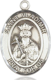 [7457SS/24S] Sterling Silver Saint Vladimir Pendant on a 24 inch Light Rhodium Heavy Curb chain