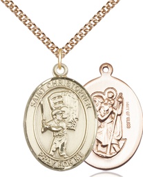 [7500GF/24GF] 14kt Gold Filled Saint Christopher Baseball Pendant on a 24 inch Gold Filled Heavy Curb chain