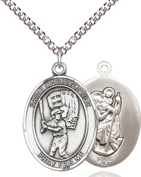 [7500SS/24SS] Sterling Silver Saint Christopher Baseball Pendant on a 24 inch Sterling Silver Heavy Curb chain