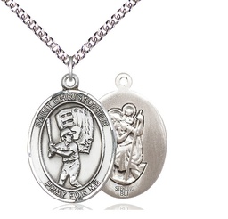 [7500SS/24SS] Sterling Silver Saint Christopher Baseball Pendant on a 24 inch Sterling Silver Heavy Curb chain
