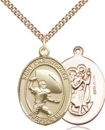 [7501GF/24GF] 14kt Gold Filled Saint Christpher Football Pendant on a 24 inch Gold Filled Heavy Curb chain