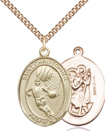 [7502GF/24GF] 14kt Gold Filled Saint Christopher Basketball Pendant on a 24 inch Gold Filled Heavy Curb chain