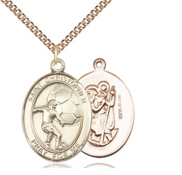 [7503GF/24GF] 14kt Gold Filled Saint Christopher Soccer Pendant on a 24 inch Gold Filled Heavy Curb chain
