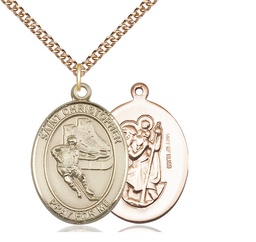 [7504GF/24GF] 14kt Gold Filled Saint Christopher Hockey Pendant on a 24 inch Gold Filled Heavy Curb chain