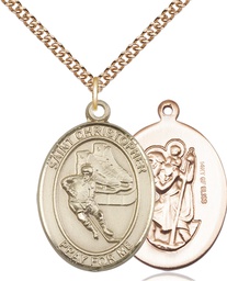 [7504GF/24GF] 14kt Gold Filled Saint Christopher Hockey Pendant on a 24 inch Gold Filled Heavy Curb chain