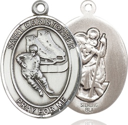 [7504SS] Sterling Silver Saint Christopher Hockey Medal