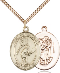 [7505GF/24GF] 14kt Gold Filled Saint Christopher Tennis Pendant on a 24 inch Gold Filled Heavy Curb chain