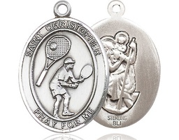 [7505SS] Sterling Silver Saint Christopher Tennis Medal