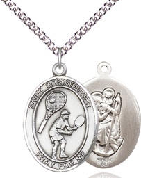 [7505SS/24SS] Sterling Silver Saint Christopher Tennis Pendant on a 24 inch Sterling Silver Heavy Curb chain