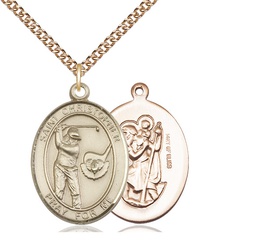 [7506GF/24GF] 14kt Gold Filled Saint Christopher Golf Pendant on a 24 inch Gold Filled Heavy Curb chain