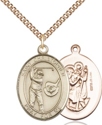 [7506GF/24GF] 14kt Gold Filled Saint Christopher Golf Pendant on a 24 inch Gold Filled Heavy Curb chain