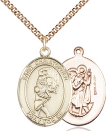 [7507GF/24GF] 14kt Gold Filled Saint Christopher Softball Pendant on a 24 inch Gold Filled Heavy Curb chain