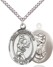 [7507SS/24SS] Sterling Silver Saint Christopher Softball Pendant on a 24 inch Sterling Silver Heavy Curb chain