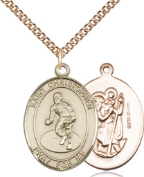 [7508GF/24GF] 14kt Gold Filled Saint Christopher Wrestling Pendant on a 24 inch Gold Filled Heavy Curb chain