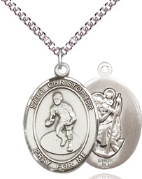 [7508SS/24SS] Sterling Silver Saint Christopher Wrestling Pendant on a 24 inch Sterling Silver Heavy Curb chain