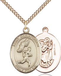 [7509GF/24GF] 14kt Gold Filled Saint Christopher Track&amp;Field Pendant on a 24 inch Gold Filled Heavy Curb chain