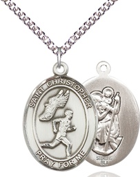 [7509SS/24SS] Sterling Silver Saint Christopher Track&amp;Field Pendant on a 24 inch Sterling Silver Heavy Curb chain