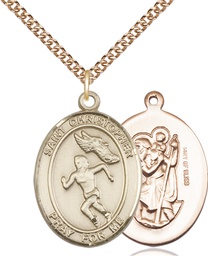 [7510GF/24GF] 14kt Gold Filled Saint Christopher Track&amp;Field Pendant on a 24 inch Gold Filled Heavy Curb chain