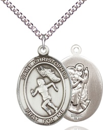 [7510SS/24SS] Sterling Silver Saint Christopher Track&amp;Field Pendant on a 24 inch Sterling Silver Heavy Curb chain