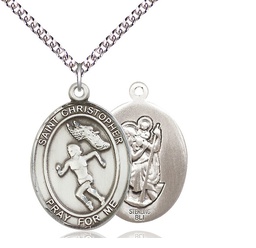 [7510SS/24SS] Sterling Silver Saint Christopher Track&amp;Field Pendant on a 24 inch Sterling Silver Heavy Curb chain