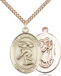 [7511GF/24GF] 14kt Gold Filled Saint Christopher Swimming Pendant on a 24 inch Gold Filled Heavy Curb chain