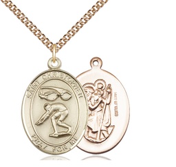 [7511GF/24GF] 14kt Gold Filled Saint Christopher Swimming Pendant on a 24 inch Gold Filled Heavy Curb chain