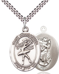 [7512SS/24S] Sterling Silver Saint Christopher Dance Pendant on a 24 inch Light Rhodium Heavy Curb chain