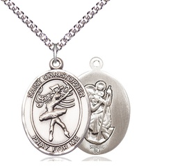 [7512SS/24SS] Sterling Silver Saint Christopher Dance Pendant on a 24 inch Sterling Silver Heavy Curb chain